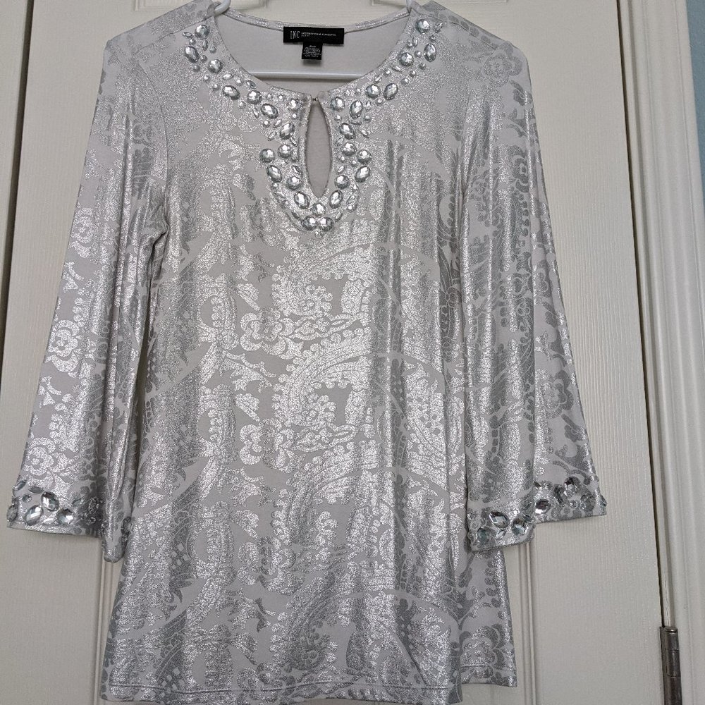INC White Silver Top - Petite